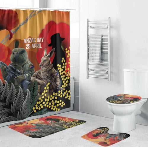 New Zealand and Australia ANZAC Day Bathroom Set Sliver Fern Kakapo With Golden Wattle Kangaroo - Aussie Hoodie