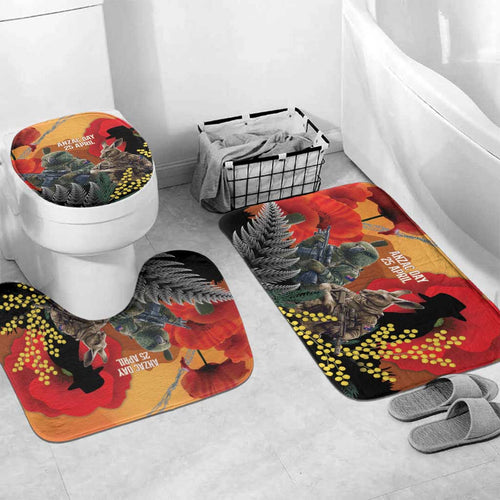 New Zealand and Australia ANZAC Day Bathroom Set Sliver Fern Kakapo With Golden Wattle Kangaroo - Aussie Hoodie
