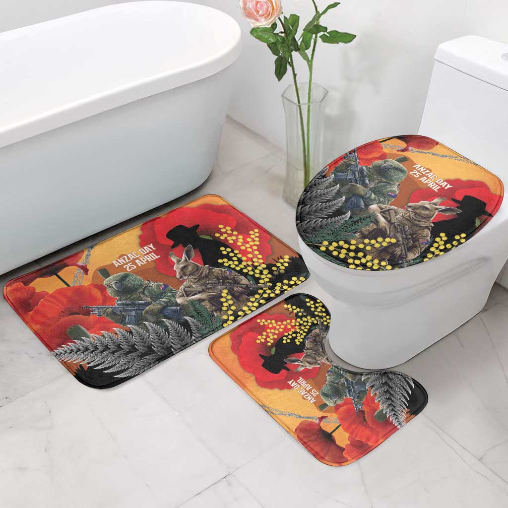 New Zealand and Australia ANZAC Day Bathroom Set Sliver Fern Kakapo With Golden Wattle Kangaroo - Aussie Hoodie