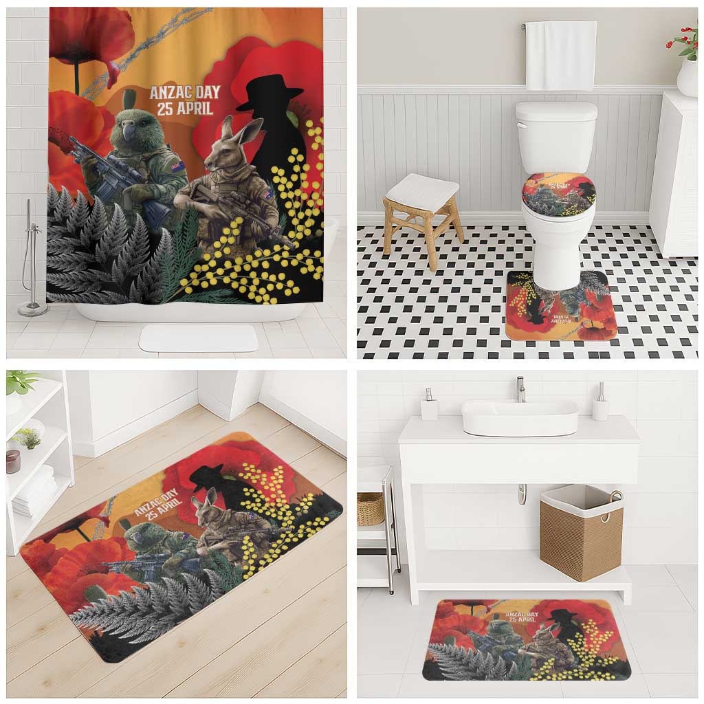 New Zealand and Australia ANZAC Day Bathroom Set Sliver Fern Kakapo With Golden Wattle Kangaroo - Aussie Hoodie