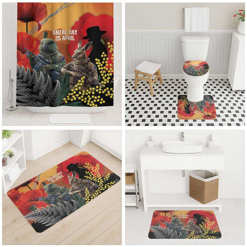 New Zealand and Australia ANZAC Day Bathroom Set Sliver Fern Kakapo With Golden Wattle Kangaroo - Aussie Hoodie