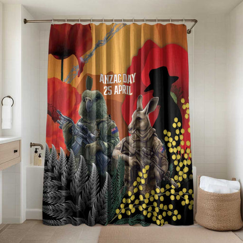 New Zealand and Australia ANZAC Day Bathroom Set Sliver Fern Kakapo With Golden Wattle Kangaroo - Aussie Hoodie