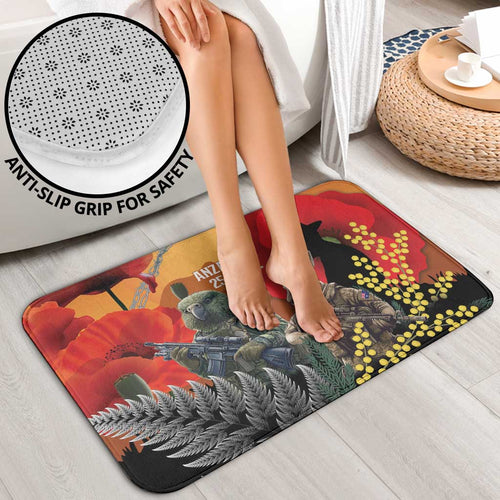 New Zealand and Australia ANZAC Day Bathroom Set Sliver Fern Kakapo With Golden Wattle Kangaroo - Aussie Hoodie