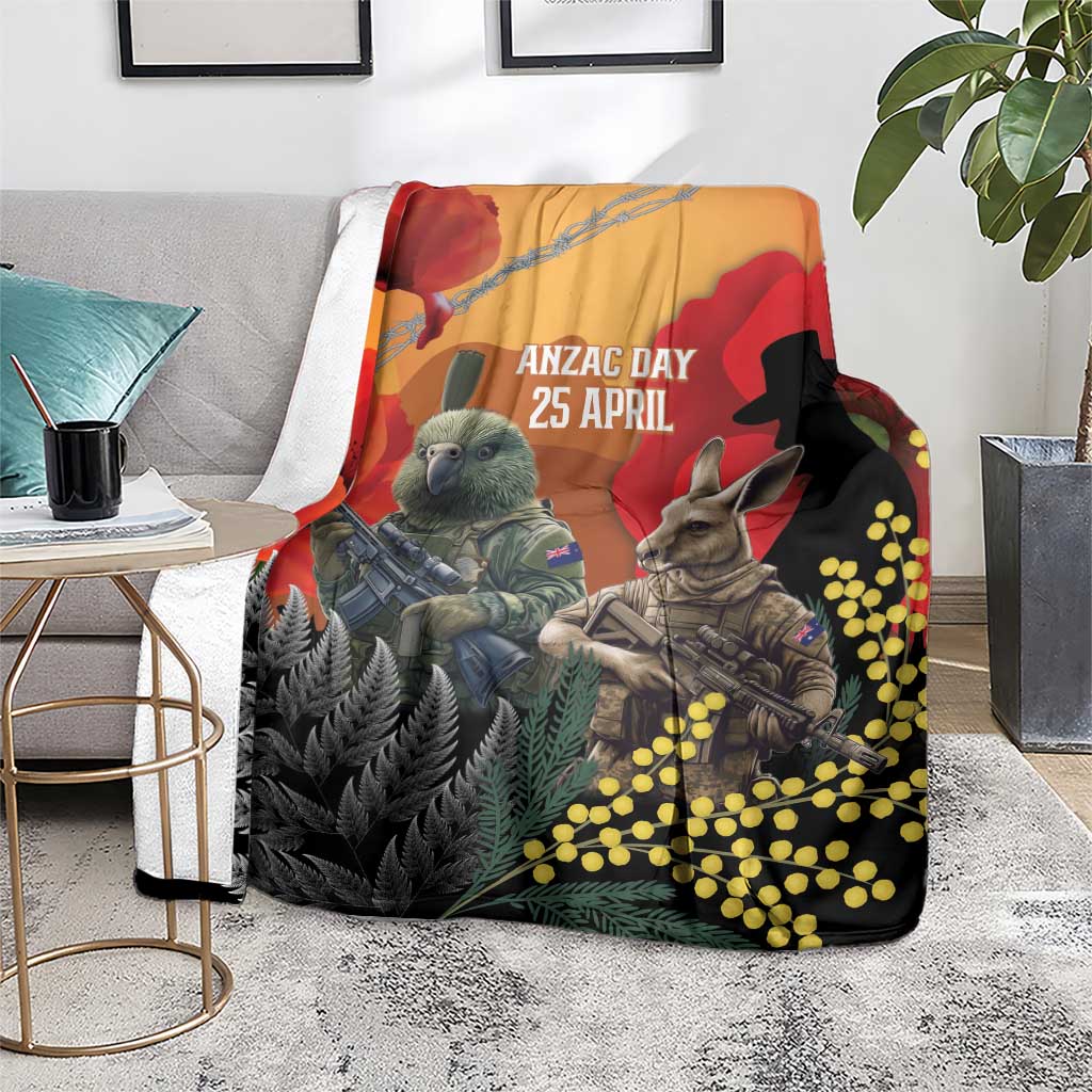 New Zealand and Australia ANZAC Day Blanket Sliver Fern Kakapo With Golden Wattle Kangaroo