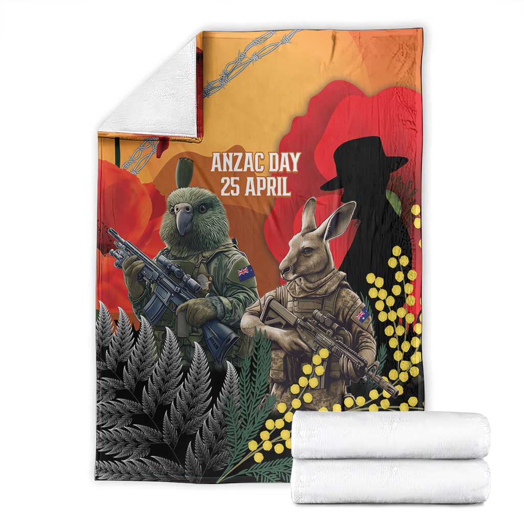 New Zealand and Australia ANZAC Day Blanket Sliver Fern Kakapo With Golden Wattle Kangaroo