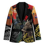 New Zealand and Australia ANZAC Day Blazer Sliver Fern Kakapo With Golden Wattle Kangaroo - Aussie Hoodie