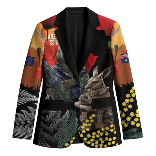 New Zealand and Australia ANZAC Day Blazer Sliver Fern Kakapo With Golden Wattle Kangaroo - Aussie Hoodie