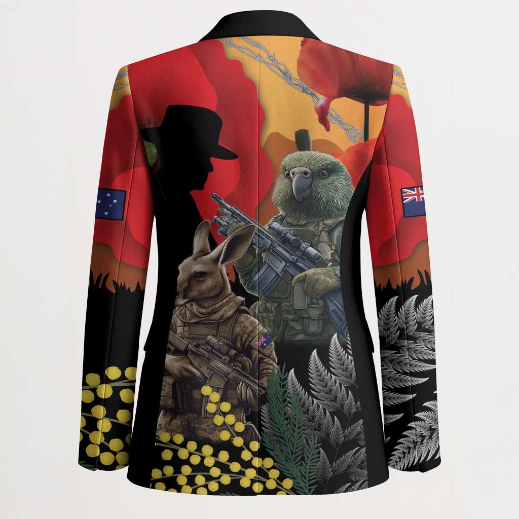 New Zealand and Australia ANZAC Day Blazer Sliver Fern Kakapo With Golden Wattle Kangaroo - Aussie Hoodie
