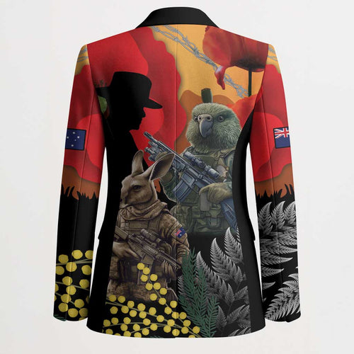 New Zealand and Australia ANZAC Day Blazer Sliver Fern Kakapo With Golden Wattle Kangaroo - Aussie Hoodie