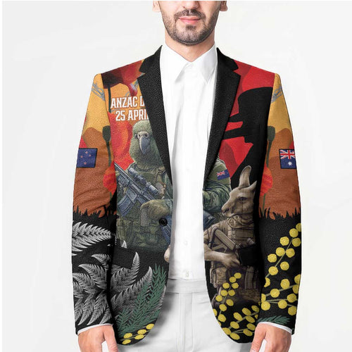 New Zealand and Australia ANZAC Day Blazer Sliver Fern Kakapo With Golden Wattle Kangaroo - Aussie Hoodie