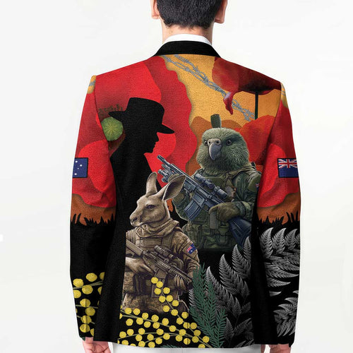 New Zealand and Australia ANZAC Day Blazer Sliver Fern Kakapo With Golden Wattle Kangaroo - Aussie Hoodie