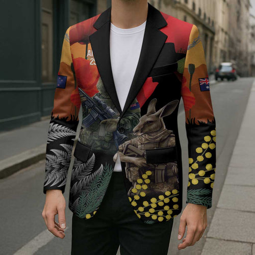 New Zealand and Australia ANZAC Day Blazer Sliver Fern Kakapo With Golden Wattle Kangaroo - Aussie Hoodie