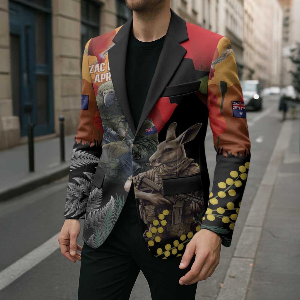 New Zealand and Australia ANZAC Day Blazer Sliver Fern Kakapo With Golden Wattle Kangaroo - Aussie Hoodie