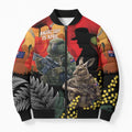 New Zealand and Australia ANZAC Day Bomber Puffer Jacket Sliver Fern Kakapo With Golden Wattle Kangaroo - Aussie Hoodie