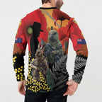 New Zealand and Australia ANZAC Day Button Sweatshirt Sliver Fern Kakapo With Golden Wattle Kangaroo