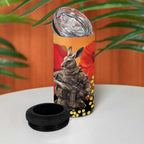 New Zealand and Australia ANZAC Day 4 in 1 Can Cooler Tumbler Sliver Fern Kakapo With Golden Wattle Kangaroo