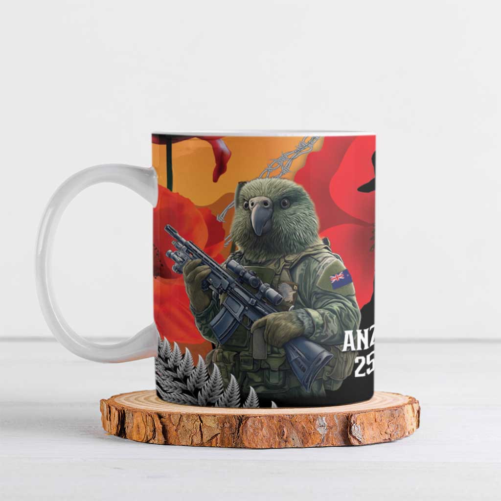 New Zealand and Australia ANZAC Day Ceramic Mug Sliver Fern Kakapo With Golden Wattle Kangaroo - Aussie Hoodie