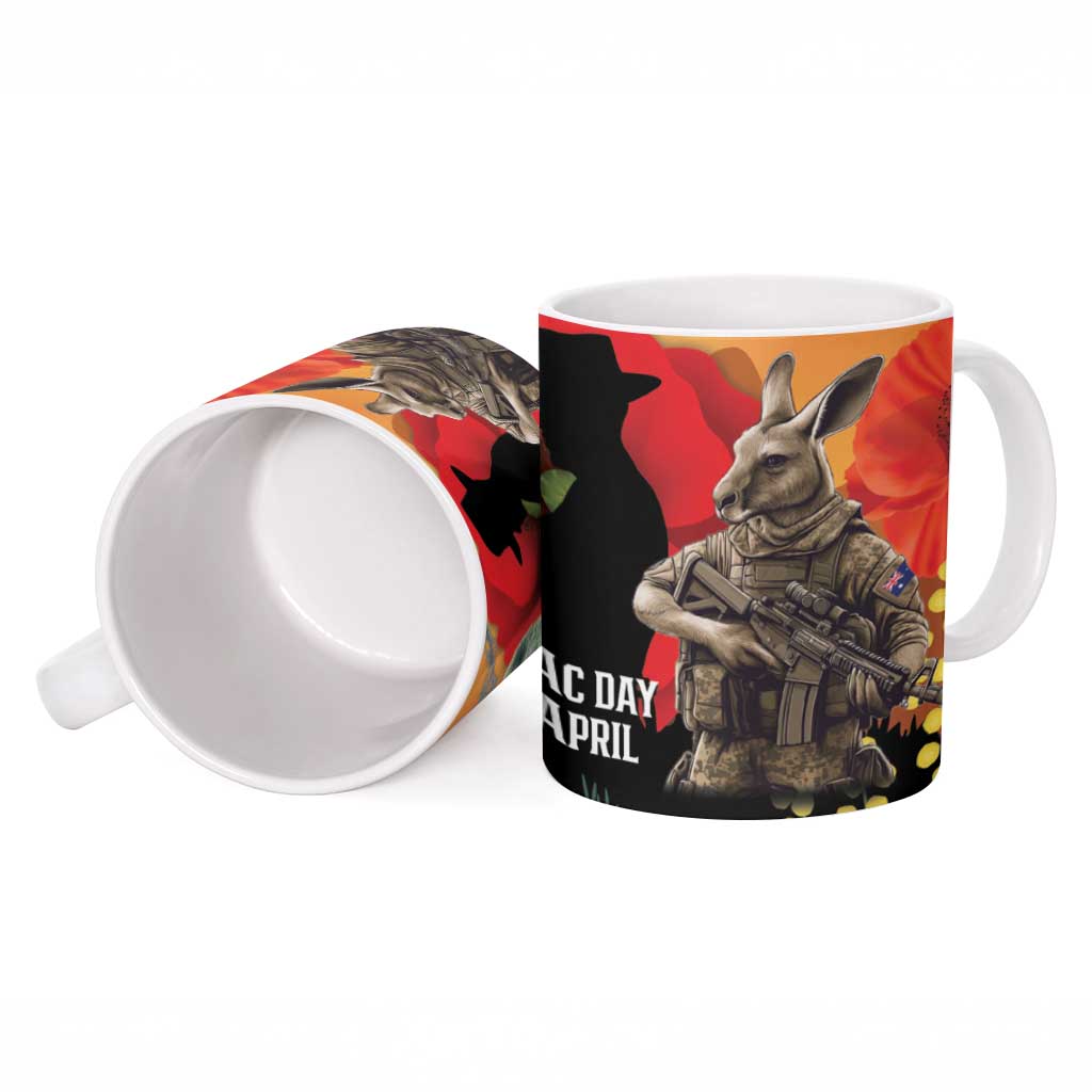 New Zealand and Australia ANZAC Day Ceramic Mug Sliver Fern Kakapo With Golden Wattle Kangaroo - Aussie Hoodie