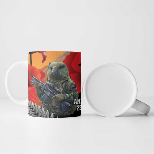 New Zealand and Australia ANZAC Day Ceramic Mug Sliver Fern Kakapo With Golden Wattle Kangaroo - Aussie Hoodie