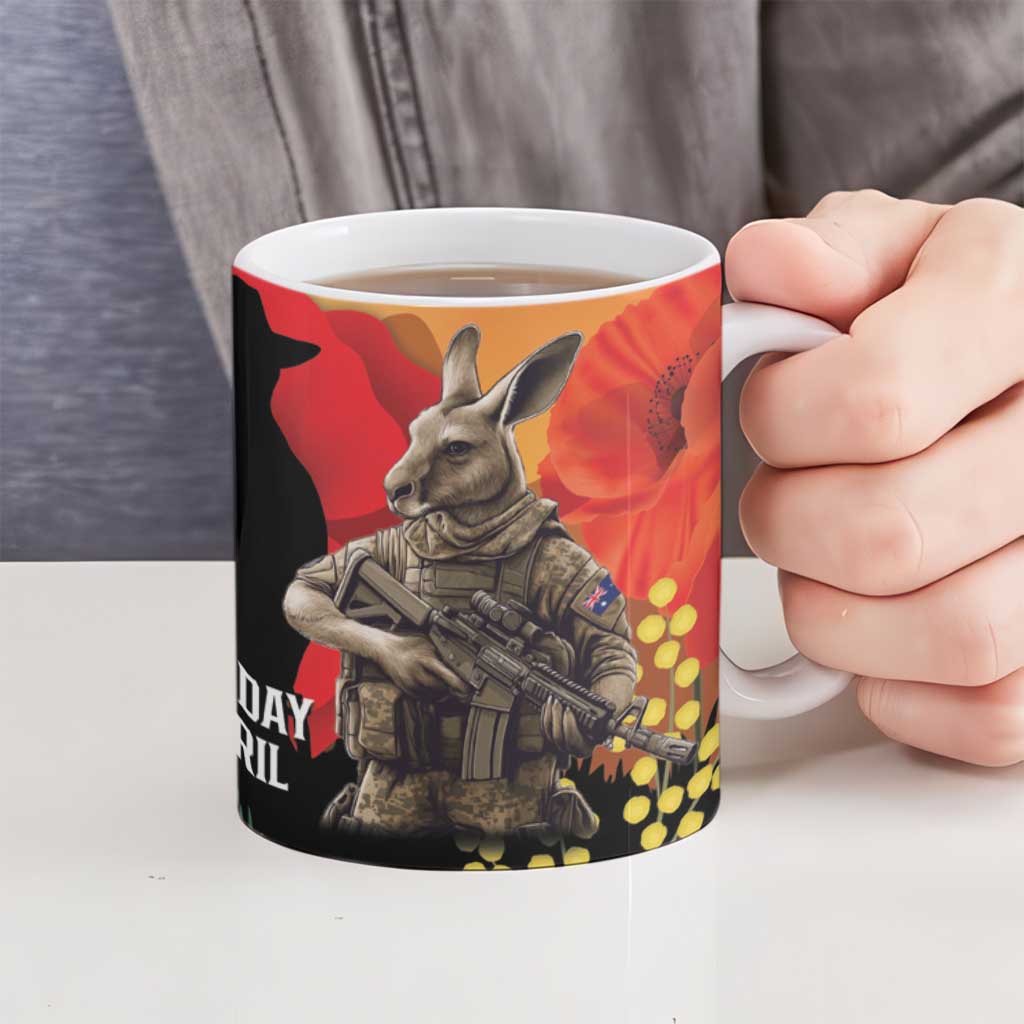 New Zealand and Australia ANZAC Day Ceramic Mug Sliver Fern Kakapo With Golden Wattle Kangaroo - Aussie Hoodie