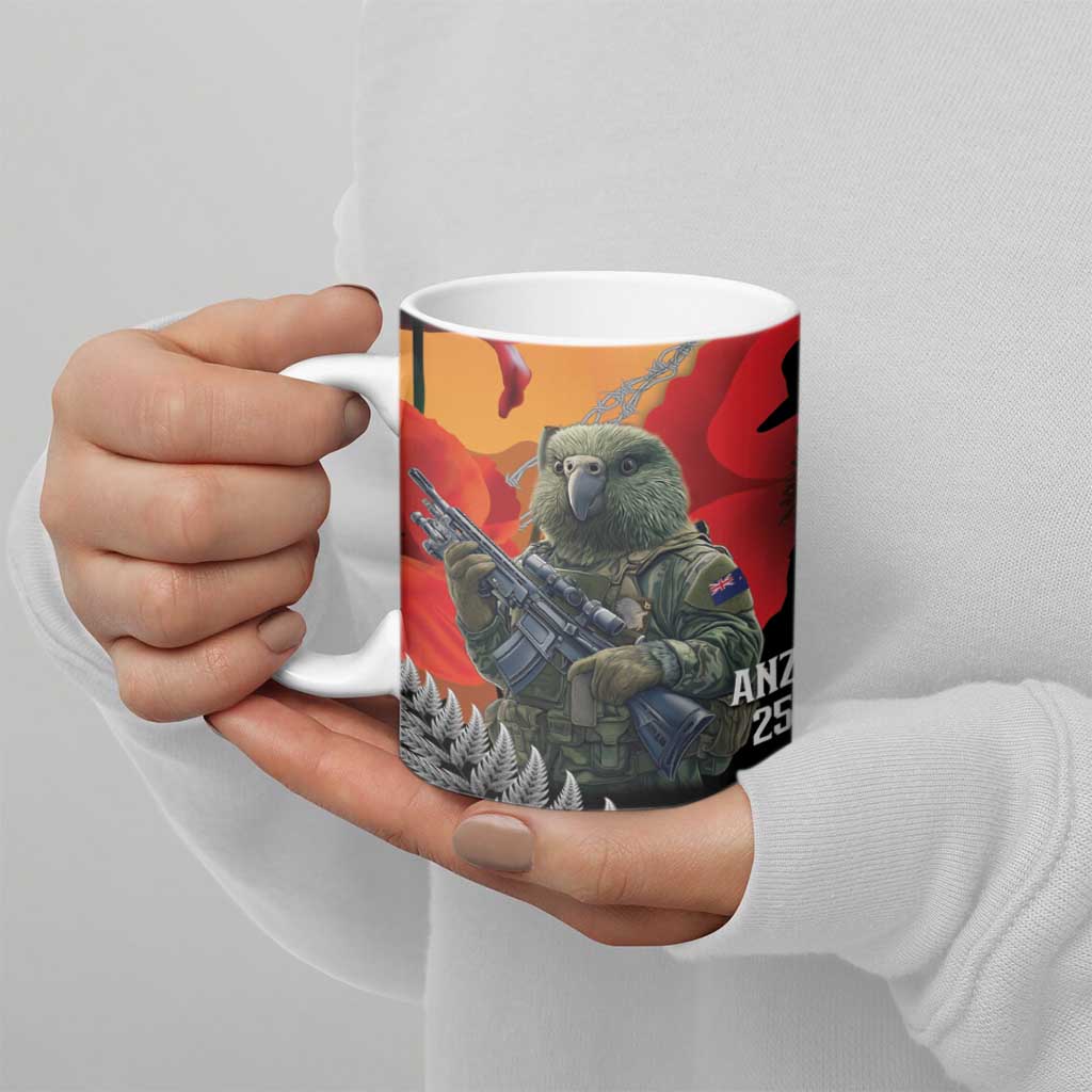 New Zealand and Australia ANZAC Day Ceramic Mug Sliver Fern Kakapo With Golden Wattle Kangaroo - Aussie Hoodie