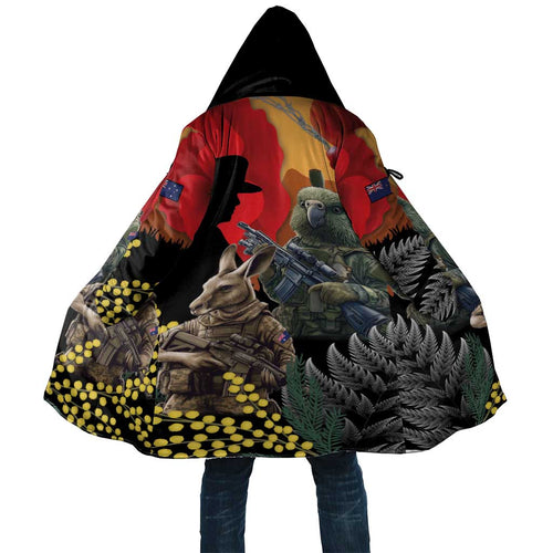 New Zealand and Australia ANZAC Day Cloak Sliver Fern Kakapo With Golden Wattle Kangaroo - Aussie Hoodie
