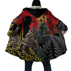 New Zealand and Australia ANZAC Day Cloak Sliver Fern Kakapo With Golden Wattle Kangaroo - Aussie Hoodie