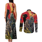 New Zealand and Australia ANZAC Day Couples Matching Tank Maxi Dress and Long Sleeve Button Shirt Sliver Fern Kakapo With Golden Wattle Kangaroo