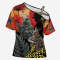 New Zealand and Australia ANZAC Day Cross Shoulder Shirt Sliver Fern Kakapo With Golden Wattle Kangaroo - Aussie Hoodie