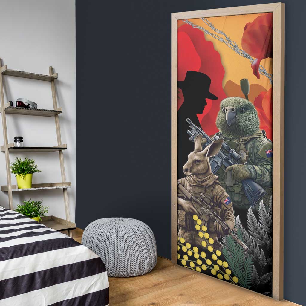 New Zealand and Australia ANZAC Day Door Cover Sliver Fern Kakapo With Golden Wattle Kangaroo - Aussie Hoodie
