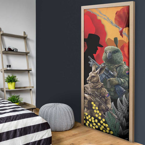 New Zealand and Australia ANZAC Day Door Cover Sliver Fern Kakapo With Golden Wattle Kangaroo - Aussie Hoodie