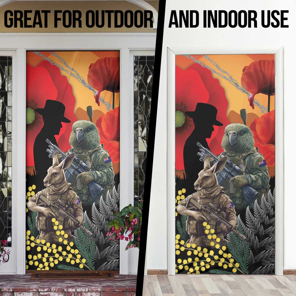 New Zealand and Australia ANZAC Day Door Cover Sliver Fern Kakapo With Golden Wattle Kangaroo - Aussie Hoodie