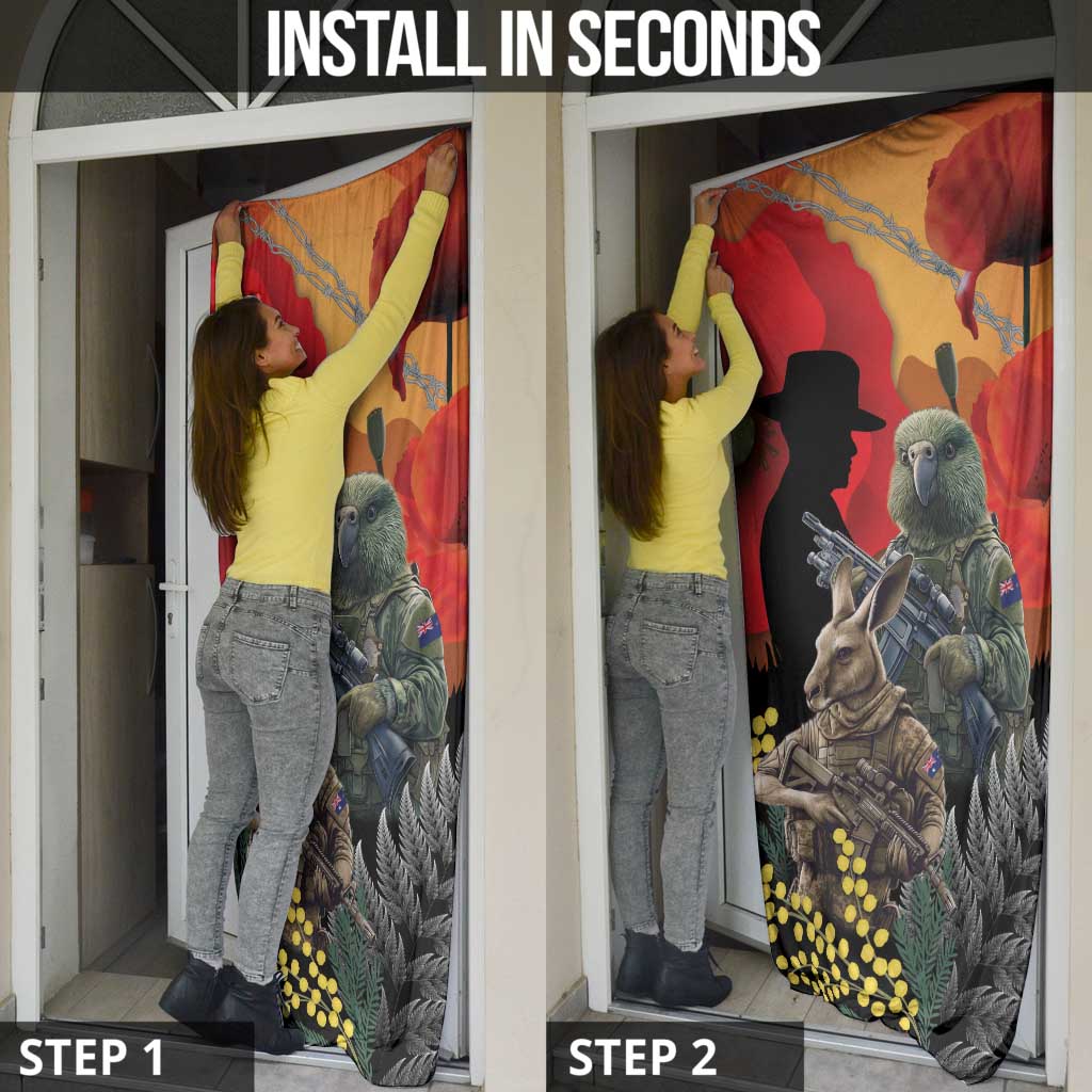 New Zealand and Australia ANZAC Day Door Cover Sliver Fern Kakapo With Golden Wattle Kangaroo - Aussie Hoodie