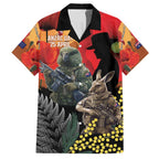 New Zealand and Australia ANZAC Day Family Matching Short Sleeve Bodycon Dress and Hawaiian Shirt Sliver Fern Kakapo With Golden Wattle Kangaroo