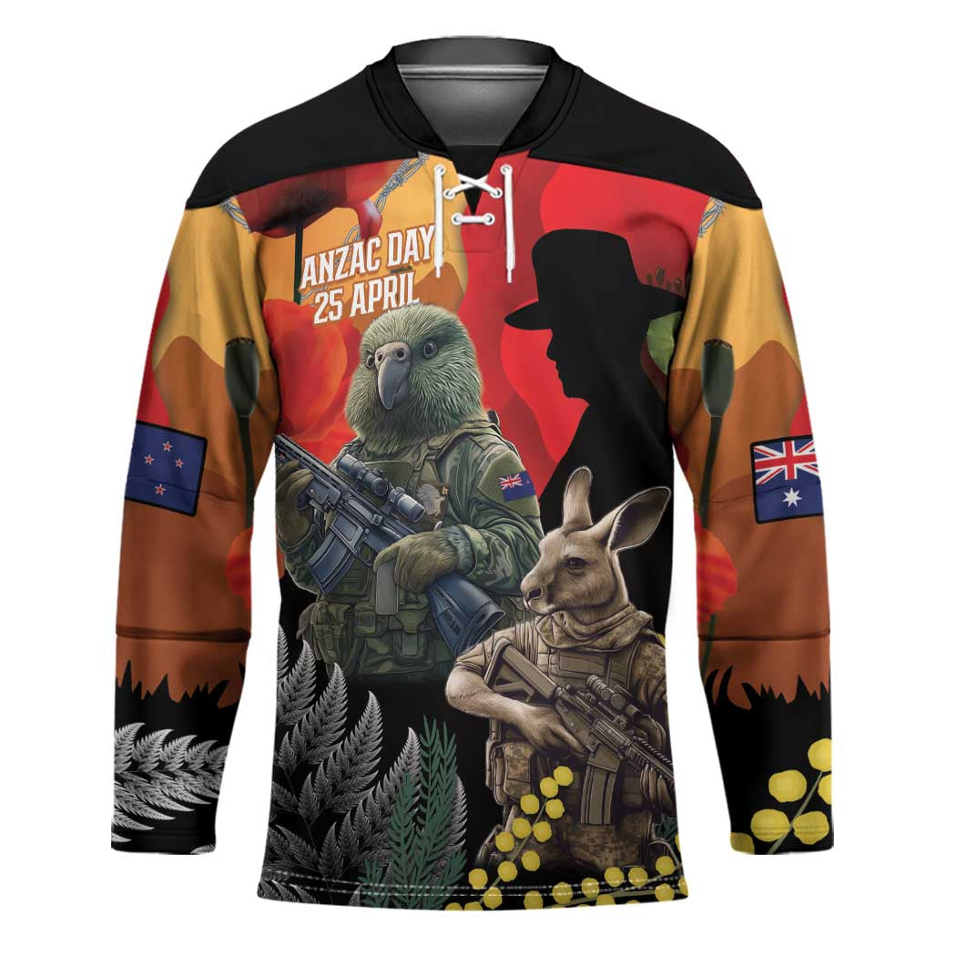 New Zealand and Australia ANZAC Day Hockey Jersey Sliver Fern Kakapo With Golden Wattle Kangaroo - Aussie Hoodie