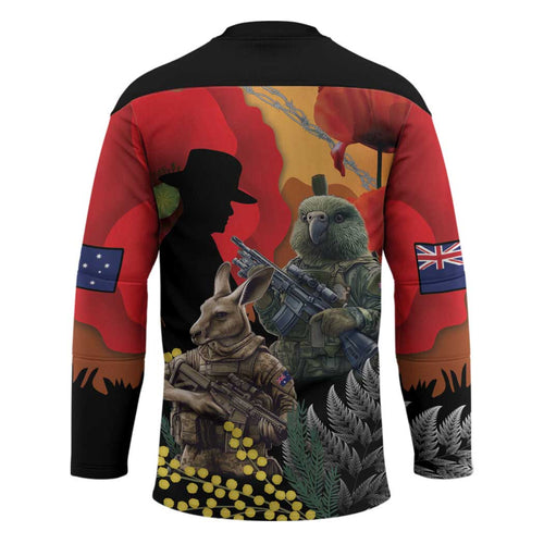 New Zealand and Australia ANZAC Day Hockey Jersey Sliver Fern Kakapo With Golden Wattle Kangaroo - Aussie Hoodie