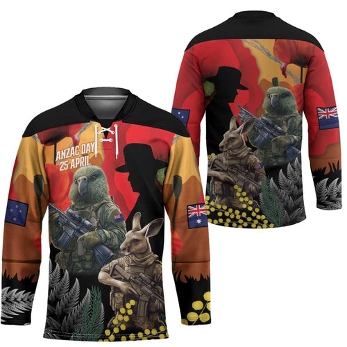 New Zealand and Australia ANZAC Day Hockey Jersey Sliver Fern Kakapo With Golden Wattle Kangaroo - Aussie Hoodie