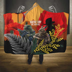 New Zealand and Australia ANZAC Day Hooded Blanket Sliver Fern Kakapo With Golden Wattle Kangaroo
