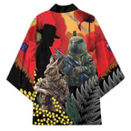 New Zealand and Australia ANZAC Day Kimono Sliver Fern Kakapo With Golden Wattle Kangaroo - Aussie Hoodie