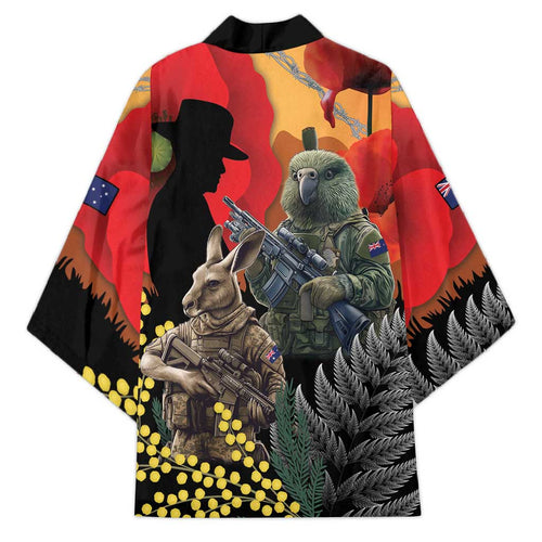 New Zealand and Australia ANZAC Day Kimono Sliver Fern Kakapo With Golden Wattle Kangaroo - Aussie Hoodie