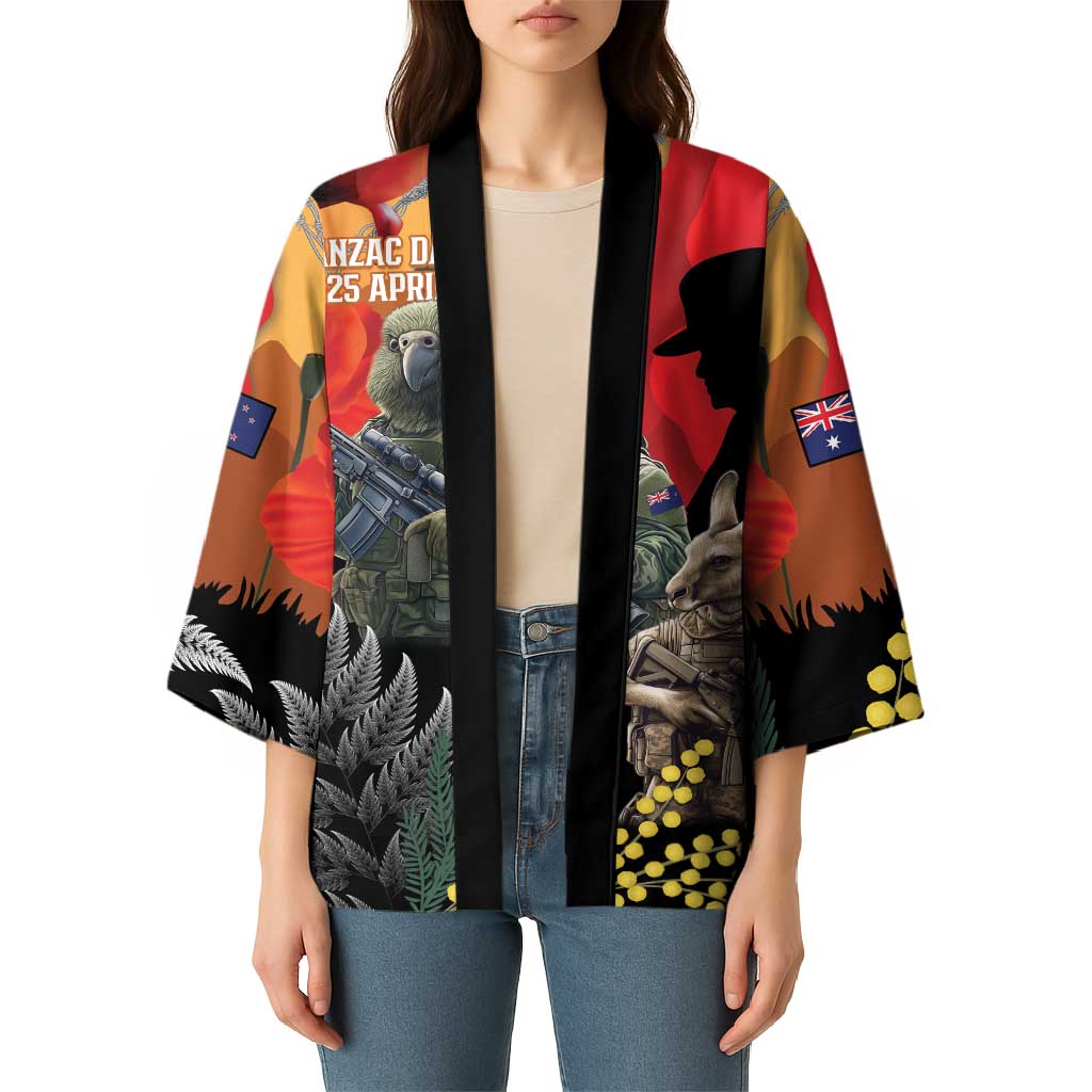 New Zealand and Australia ANZAC Day Kimono Sliver Fern Kakapo With Golden Wattle Kangaroo - Aussie Hoodie
