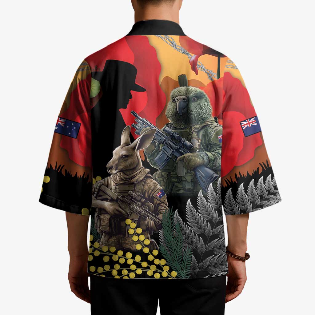 New Zealand and Australia ANZAC Day Kimono Sliver Fern Kakapo With Golden Wattle Kangaroo - Aussie Hoodie
