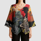 New Zealand and Australia ANZAC Day Kimono Sleeve Blouse Sliver Fern Kakapo With Golden Wattle Kangaroo - Aussie Hoodie
