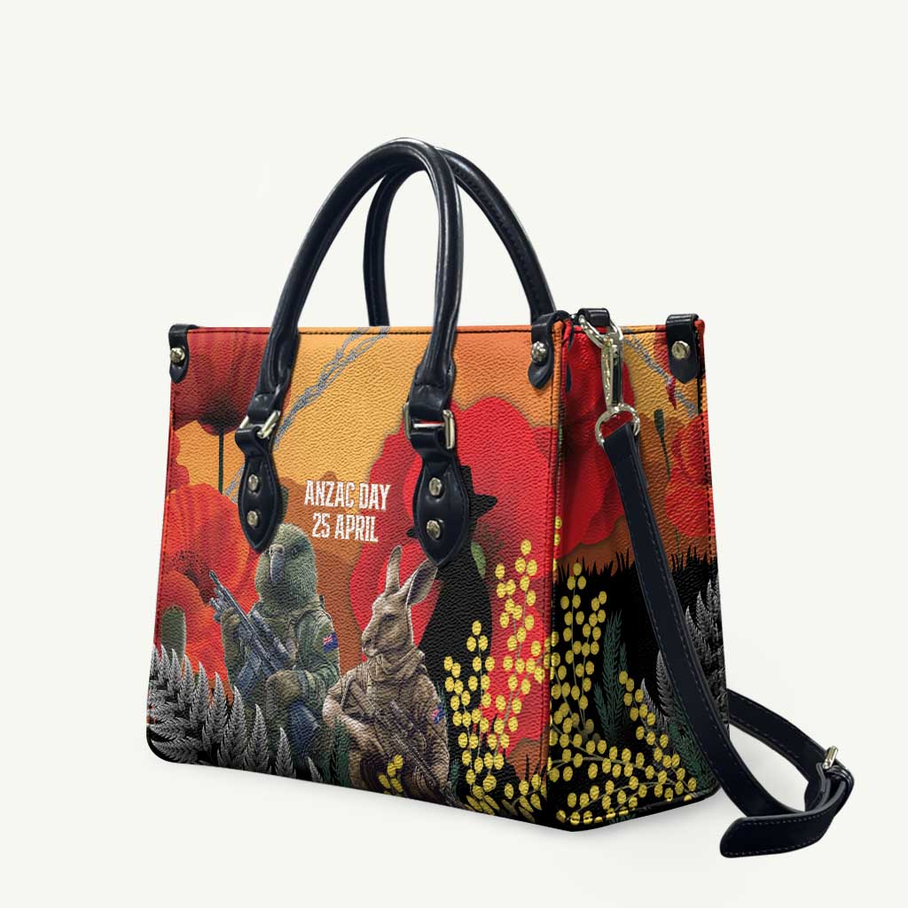 New Zealand and Australia ANZAC Day Leather Bag Sliver Fern Kakapo With Golden Wattle Kangaroo - Aussie Hoodie