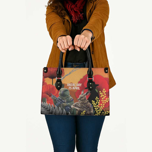 New Zealand and Australia ANZAC Day Leather Bag Sliver Fern Kakapo With Golden Wattle Kangaroo - Aussie Hoodie