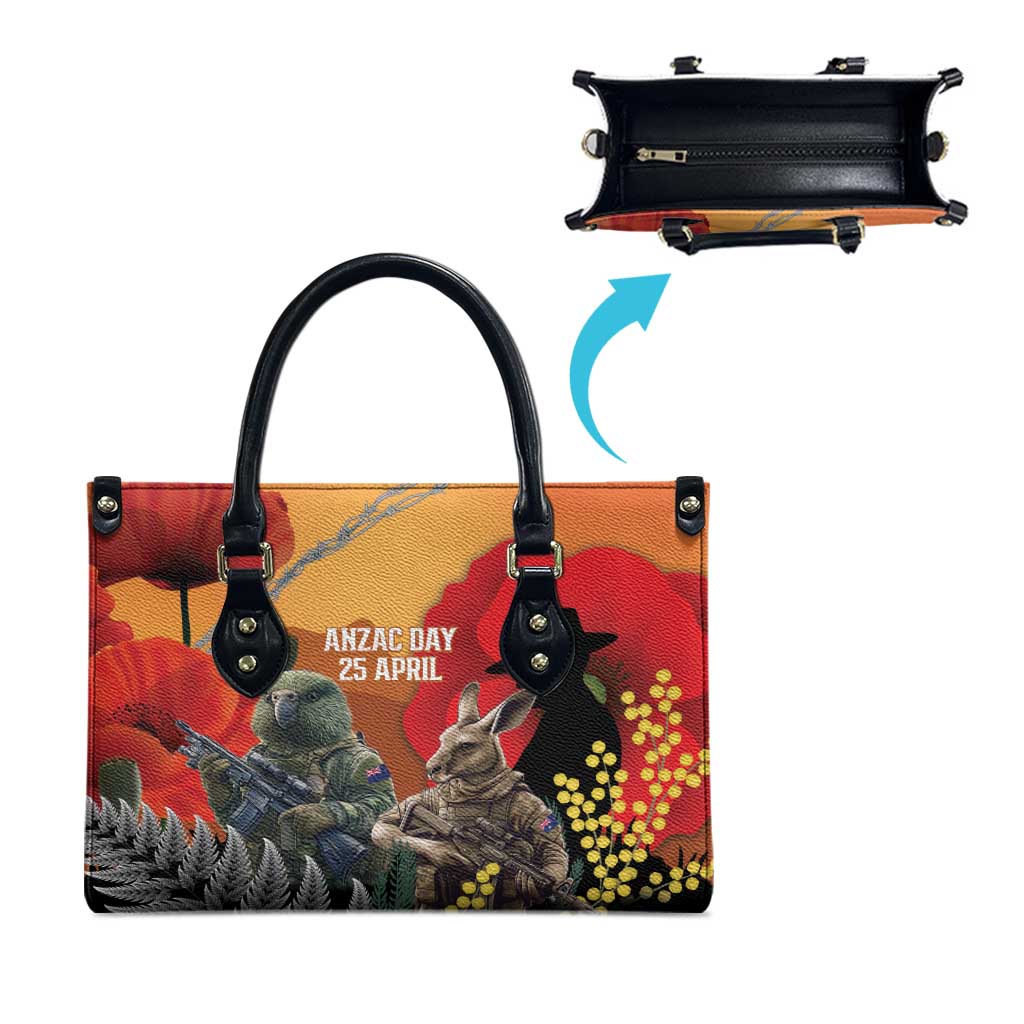 New Zealand and Australia ANZAC Day Leather Bag Sliver Fern Kakapo With Golden Wattle Kangaroo - Aussie Hoodie