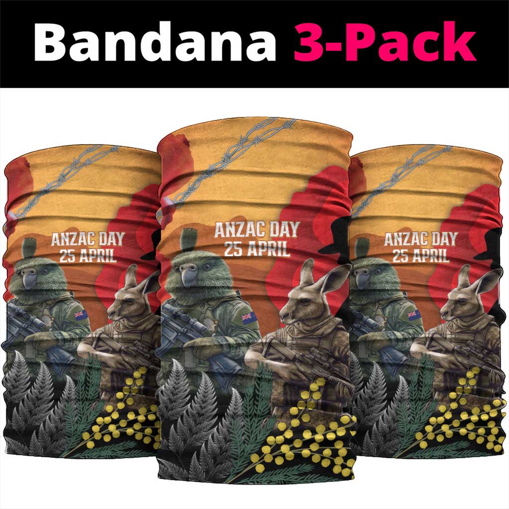 New Zealand and Australia ANZAC Day Neck Gaiter Sliver Fern Kakapo With Golden Wattle Kangaroo - Aussie Hoodie
