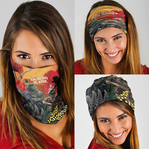 New Zealand and Australia ANZAC Day Neck Gaiter Sliver Fern Kakapo With Golden Wattle Kangaroo - Aussie Hoodie