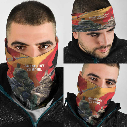 New Zealand and Australia ANZAC Day Neck Gaiter Sliver Fern Kakapo With Golden Wattle Kangaroo - Aussie Hoodie
