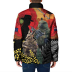 New Zealand and Australia ANZAC Day Padded Jacket Sliver Fern Kakapo With Golden Wattle Kangaroo - Aussie Hoodie